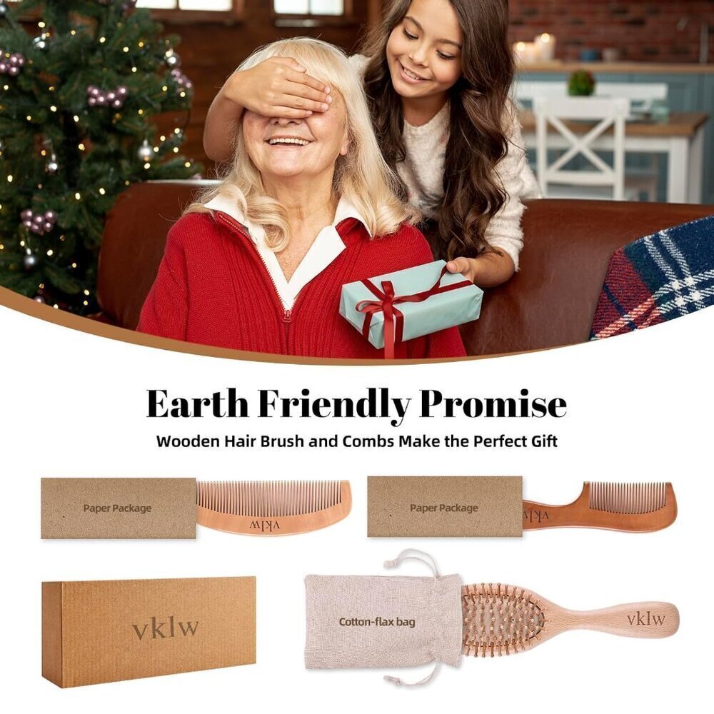 Wooden Hair Brush and Comb, One-piece Design, Reduce Frizz and Static, Massage S - Picture 7 of 7